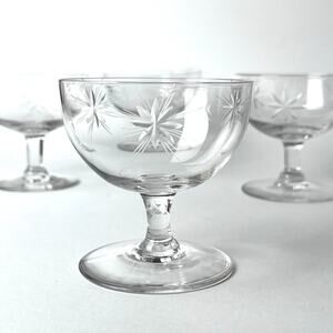 Fostoria Starburst #110 Low Sherbet Cut Glass Vintage MCM Set of 4 Barware Dine